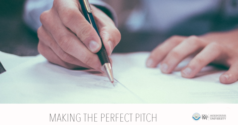 Close-up of hands writing a pitch