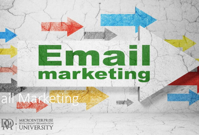 Email marketing sign with colorful directional arrows