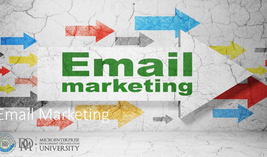 Email marketing sign with colorful directional arrows