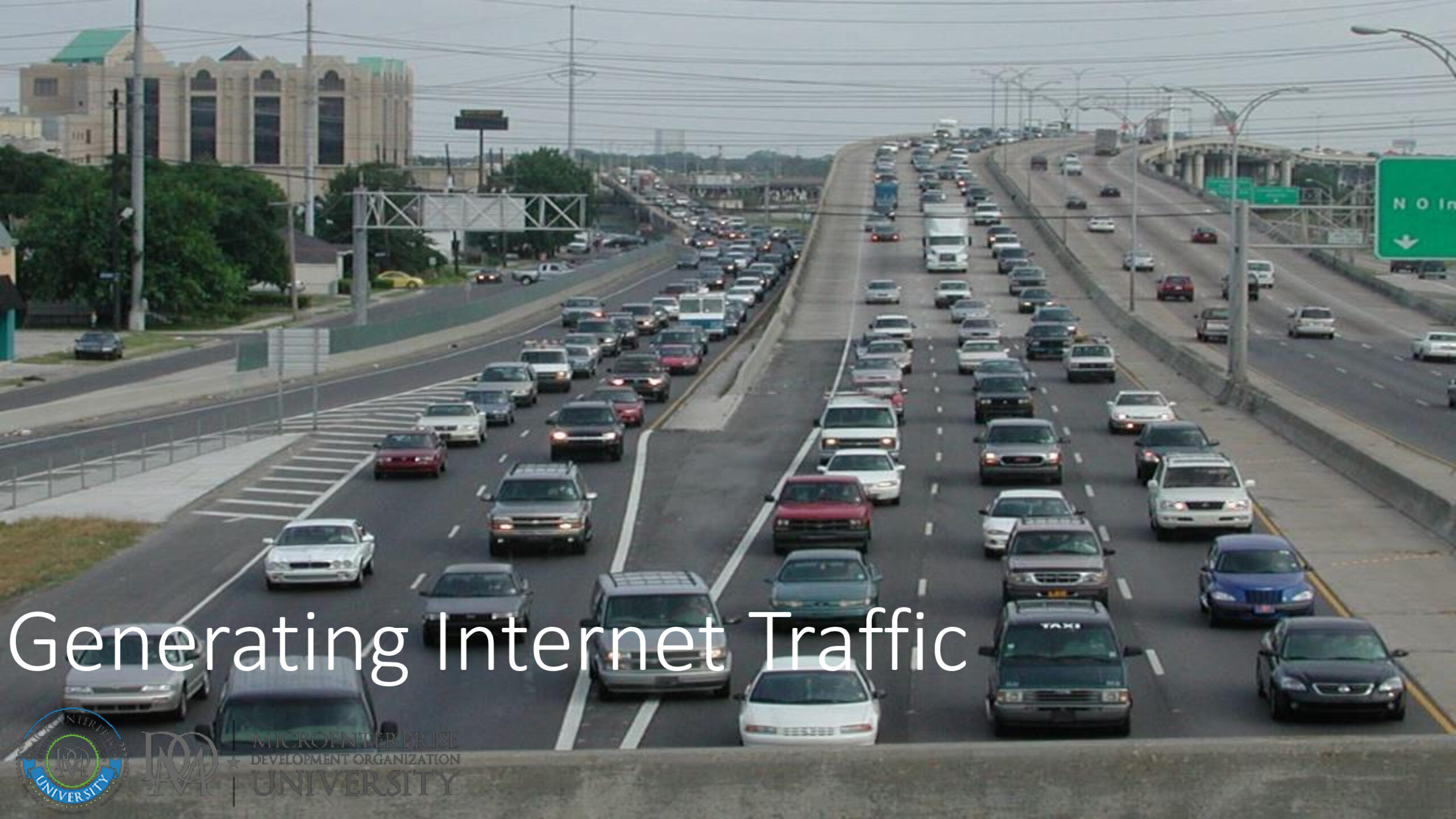 Congested multi-lane highway with many cars