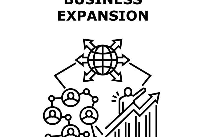 Business expansion icon with globe, network, growth