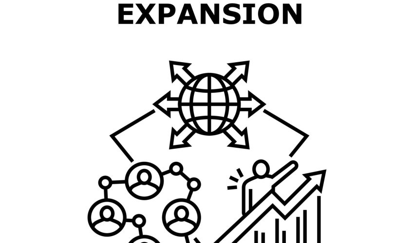 Business expansion icon with globe, network, growth