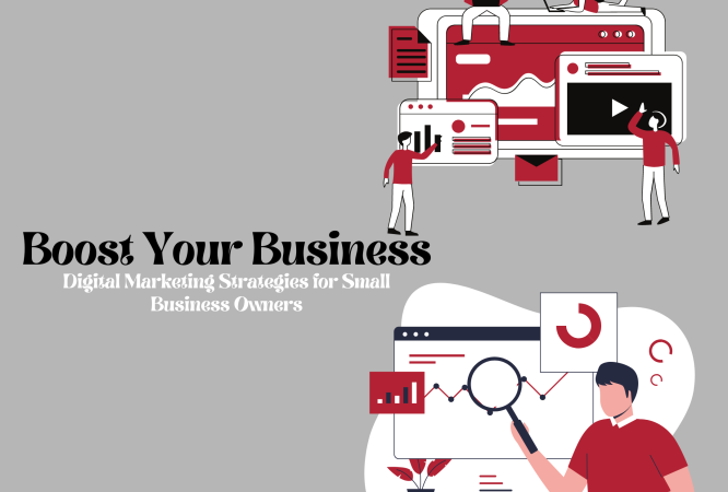 Small business digital marketing illustration with analytics