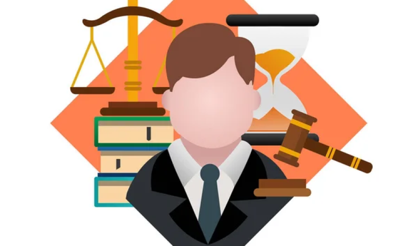 Lawyer icon with scales, gavel, books