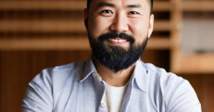 Smiling bearded man with crossed arms