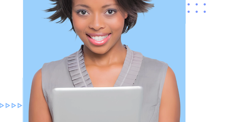 Smiling person holding a tablet