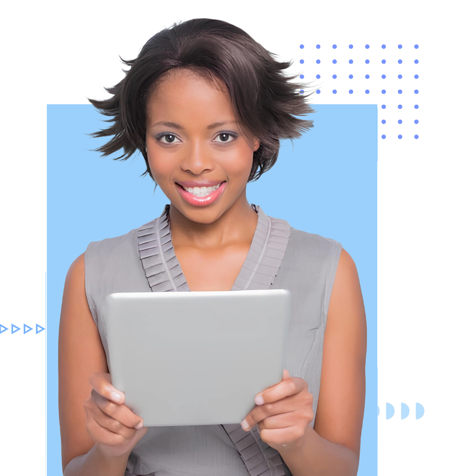 Smiling person holding a tablet